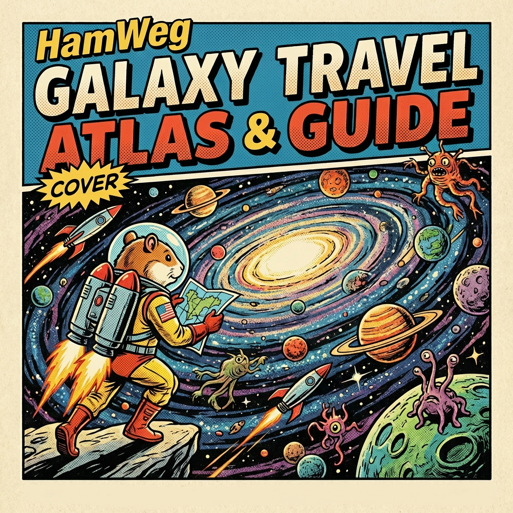 Creative storytelling through an interactive road map HamWeg Galaxy Travel Atlas & Guide Cover, Explore the Cosmos with HamWeg! First Edition.